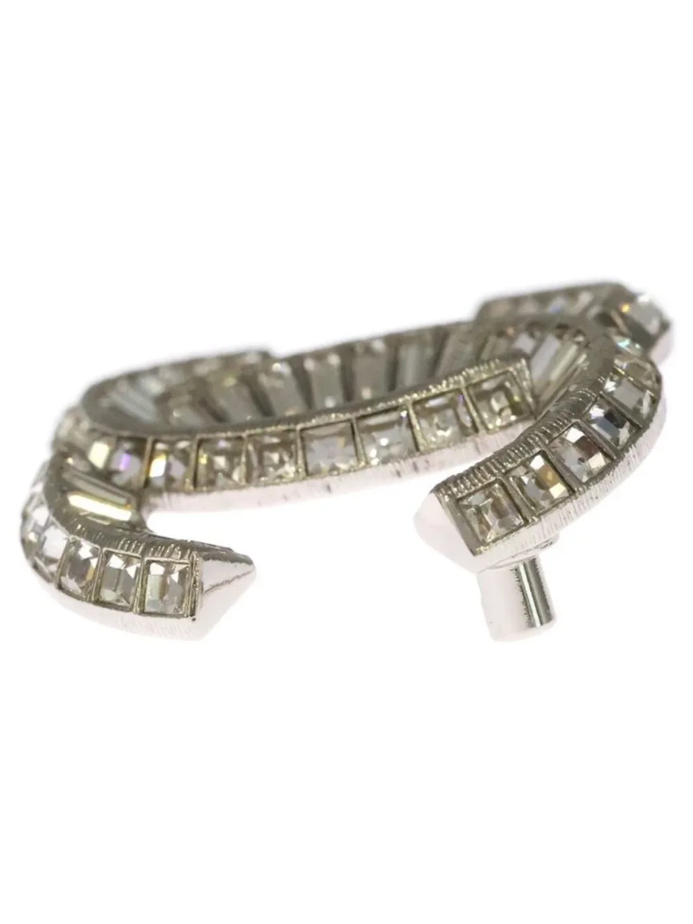 Chanel CC Logo Rhinestone Pin Badge Brooch Silver